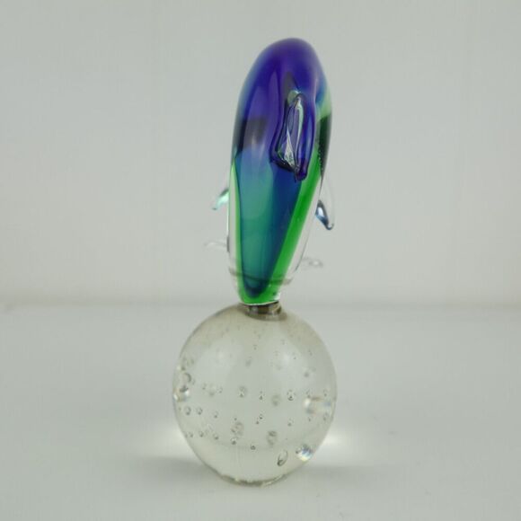 Art Glass Dolphin On Ball Figurine Blue & Green - Picture 4 of 9